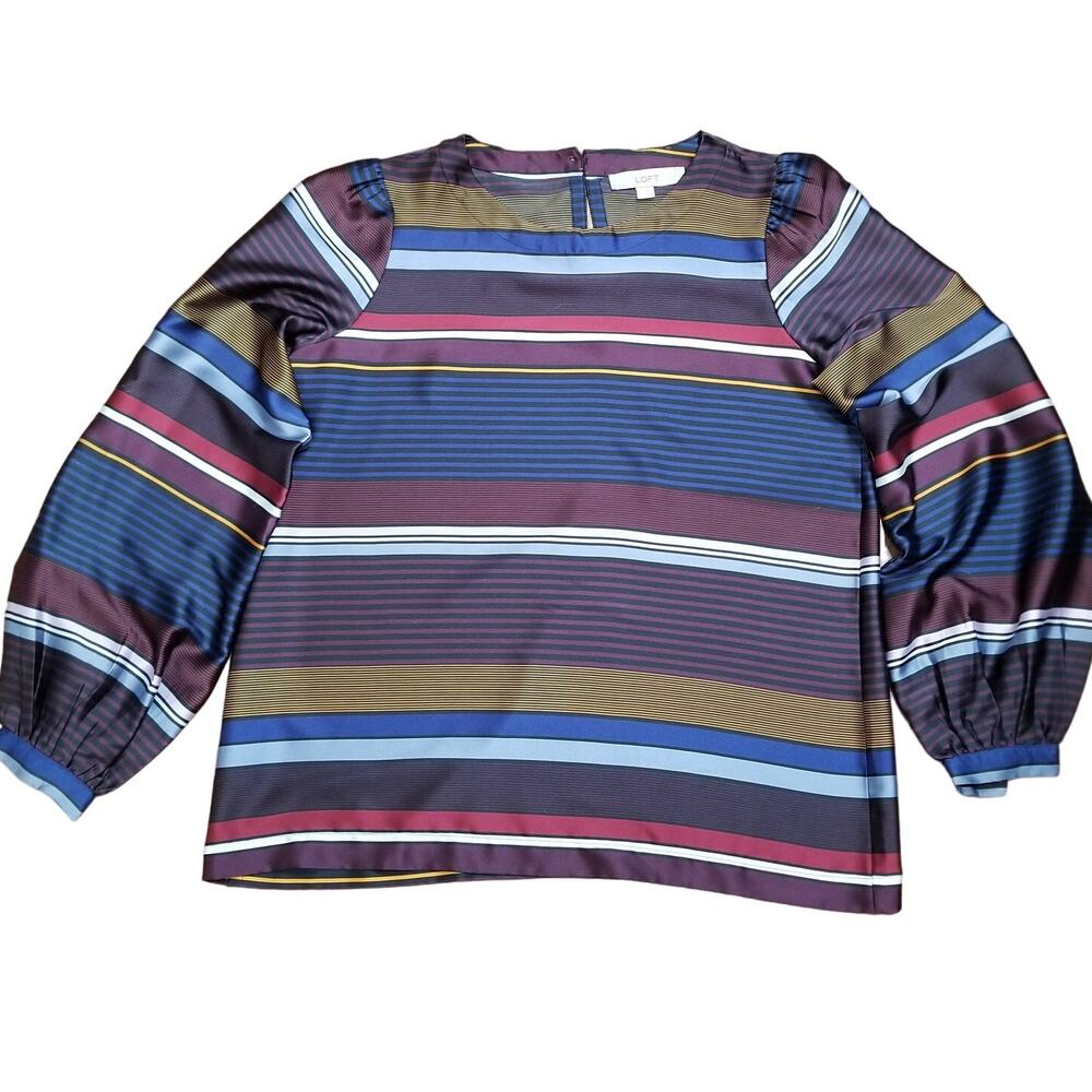 Loft Women's Multicolor Casual Tunic Long Button Cuffed Sleeves Round Neck Sz S